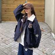 俞兆林（YUZHAOLIN）美式羊羔絨毛領(lǐng)棉服女2025秋冬新款?yuàn)A克防寒保暖棉襖棉服外套女 藏青色 S 建議90-110斤穿