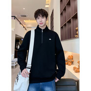 花花公子（PLAYBOY）半拉鏈立領(lǐng)衛衣男雙面加厚奧粒絨秋冬季2024新款寬松潮牌打底衫男 黑色 L