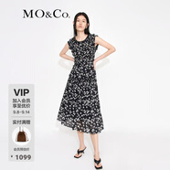 MO&Co.荷葉邊花邊打攬收腰碎花無(wú)袖園藝風(fēng)連衣裙氣質(zhì)露背裙子摩安珂 黑底彩花色-第1批 S 160