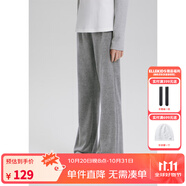 ELLE KIDS童裝 戴帽天鵝絨秋季女童休閑套燙鉆開(kāi)衫外套/長(zhǎng)褲可選 灰色-長(zhǎng)褲 120 （110/120）