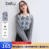 百圖betu女裝冬季新款毛衣復(fù)古撞色菱格V領(lǐng)套頭毛衫女2410T46 灰色 XS