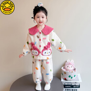 G.DUCK HELLO女童睡衣法蘭絨女孩新款寶寶加厚保暖款兒童冬季珊瑚絨家居服套裝 圖片色 100