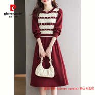 皮爾卡丹（pierre cardin）品牌高檔輕奢小香風(fēng)法式紅色毛衣裙子女秋冬設計感假兩件磨毛針織 品牌高端新品-紅色別致獨特設計感小眾/輕奢氣質(zhì)名媛/ XL 【120-135斤】
