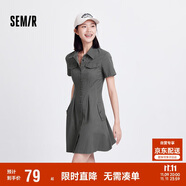 森馬連衣裙女收腰襯衫裙復(fù)古休閑夏季美拉德純色短裙101324114030