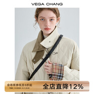 VEGA CHANG飛機(jī)扣棉衣女2025冬新款方領(lǐng)拼接菱格棉服外套ins潮 奶油米 L