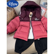 迪士尼（Disney）2025童裝兒童服秋冬新款男童女童三防短款脫帽白鴨絨外套冬裝 安爾多紅連帽加石墨烯 90 75-85cm