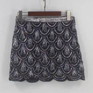 現寶蓮2025蕾絲高級新款短裙半身裙時(shí)尚女裝亮片釘重工氣質(zhì)珠 寶藍色 S