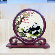 蘇州刺繡擺件手工蘇繡熊貓擺臺中國風(fēng)飾品雙面繡精美臺屏商務(wù)禮品 鳥(niǎo)語(yǔ)花香（紅木）