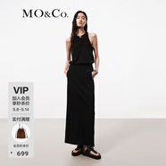 MO&Co.連衣裙夏三醋酸混紡拼接中低腰松緊腰垂墜長線條削肩摩安珂 黑色 XS 155