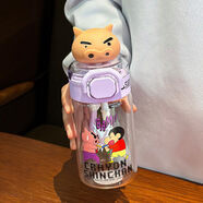 左沐蠟筆小新創(chuàng  )意水杯女生高顏值高硼硅玻璃杯吸管杯子可愛(ài)喝水學(xué)生杯 紫色 530ML