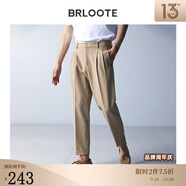 巴魯特（Brloote）質(zhì)感光澤九分褲男彈力時(shí)尚豎條挺闊休閑褲秋冬 卡其 185/96A