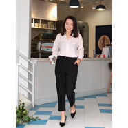 小紅書(shū)爆款春秋薄款大碼西褲女胖MM220斤松緊腰直筒九分褲OL職業(yè) 黑色 M建議100斤以?xún)?均碼