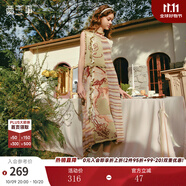 兩三事月桂星盤 2025春季新款花色針織荷葉邊無(wú)袖背心裙連衣裙配圍巾 花色 L