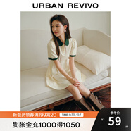 UR夏季新款女裝甜美減齡撞色壓褶收腰短袖連衣裙UWU740039 米白 M