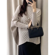 小眾設計感慵懶風(fēng)蝙蝠袖斗篷式半高領(lǐng)毛衣女秋冬季新款寬松針織衫 麥 均碼