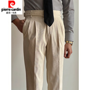 皮爾卡丹秋冬季復(fù)古燈芯絨那不勒斯高腰褲 日系百搭垂感休閑褲西裝褲男 米白色 32