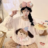 秋冬季新款哈嘍kt貓卡通可愛(ài)圖案珊瑚絨柔軟親膚保暖加厚睡衣 圍巾小狗 2015 M  90-100斤