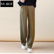NY-RCE香蕉褲女闊腿褲2025美式衛褲垂感休閑運動(dòng)褲子咖色直筒拖地褲子 咸菜綠 3XL 推薦 160-180斤