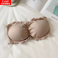 TJVF荷葉邊一字圍無肩帶抹胸裹胸少女防走光內(nèi)搭排扣打底隱形內(nèi)衣 淺卡其 均碼