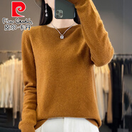 皮爾卡丹（pierre cardin）成衣圓領羊毛衫女寬松針織打底毛衣長袖純色上衣秋冬新款套頭 PRKD-焦糖色 S