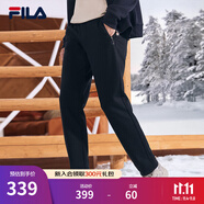 斐樂（FILA）官方男士長褲秋冬季款針織時(shí)尚直筒長褲子運(yùn)動(dòng)褲簡約通勤休閑長褲 【經(jīng)典款加絨版】正黑色-BK XL 180/88A