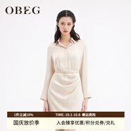 OBEG歐碧倩新復古回潮春時(shí)尚優(yōu)雅抽褶修身連衣裙贈腰帶50461532 淺米 M /165/38