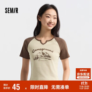 森馬短袖T恤女短款設(shè)計感印花夏季插肩袖緊身套頭衫109324100036