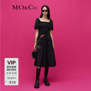 MO&Co.【新中式】連衣裙大方領(lǐng)泡泡袖打攬小黑裙娃娃裙氣質(zhì)裙子女 黑色-第1批 L 170