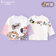 多嘻嚕卡嬰兒長(zhǎng)袖T恤秋季上衣純棉寶寶男女童衣服兒童外穿潮服幼兒小童裝t 萌獅斑馬【粉紫】+彩虹小狗 80
