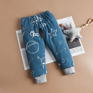 溫蔓爾開(kāi)襠褲1-3歲戒尿冬季開(kāi)襠棉褲男款寶寶冬款加厚斜開(kāi)檔橡筋棉褲純 藍太空五角星 120克棉 80