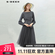 S.DEER圣迪奧女裝網(wǎng)紗印花針織衫連衣裙套裝S231Z1408 藍灰/04 S 160
