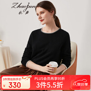 兆君秋冬長袖百搭保暖羊絨衫女裝打底針織本命年紅色毛衣 午夜黑 XL