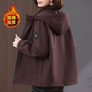 啄木鳥(niǎo)大碼中年媽媽寬松上衣2025年春秋新款沖鋒衣時(shí)尚防風(fēng)夾克短款外套 醬紫色【單件外套加棉加絨】 M 建議90-100斤
