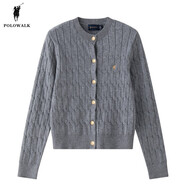 POLOWALK針織衫女打底衫內搭春秋款絞花針織開(kāi)衫春裝外套韓系女裝毛衣夾 花灰色 【AM8W53580113】 L (165)