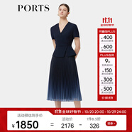 PORTS寶姿春季新品女裝優(yōu)雅收腰二合一網(wǎng)紗漸變百褶拼接連衣裙 丈青-1 M (6)