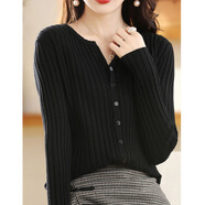 軟糯針織開(kāi)衫女秋冬短款高腰外搭顯瘦圓領(lǐng)外套長(cháng)袖毛衣上衣潮 黑色 均碼