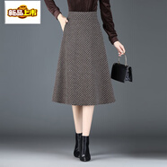 初徑千鳥(niǎo)格半身裙女秋冬長(cháng)裙a字毛呢冬裙小個(gè)子媽媽裙子時(shí)尚格子半裙 千鳥(niǎo)格（裙長(cháng)66cm） M 腰圍2尺