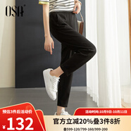 歐莎（OSA）九分休閑褲女夏季薄款小個(gè)子松緊腰顯瘦錐形運動(dòng)褲 黑色 XL