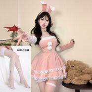 古溫倫圣誕穿搭 圣誕節衣服女性感兔郎抹胸新年套裝純欲連衣裙 粉色兔女郎+白絲襪 均碼 大碼 【120-150斤】