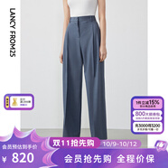 朗姿【Basic衣櫥】純羊毛寬松西裝褲長褲子春春新款氣質(zhì)休閑褲 霧霾藍色2 L