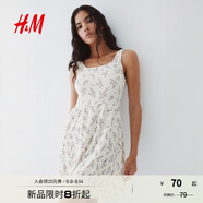 H&M女裝花卉連衣裙2025夏季新款印花吊帶皺褶針織連身裙1295707 白色/花卉 S 160/88