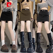皮爾卡丹（pierre cardin）辣妹高腰包臀裙毛呢短裙A字裙女裝夏季黑色小個(gè)子半身裙性感裙子 灰色（送腰帶） S