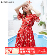 Olrain歐芮兒女裝格子連衣裙中長(cháng)款西裝領(lǐng)雪紡女法式復古裙赫本風(fēng)桔梗裙 鮮紅波點(diǎn) 9XLB21298 S 155/80A