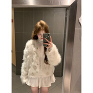 jane Deiune奶fufu白色小香風(fēng)仿水貂絨毛衣單排扣外套女秋冬季加厚毛毛環(huán)保皮 白色 M _建議95-105斤