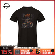 哈雷戴維森城市T恤系列 美式復(fù)古摩托車貼圖男士短袖 休閑通勤 黑色 XL