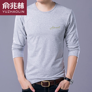 俞兆林春秋季2025中老年深藍長(cháng)袖男士純棉T體恤超火印花打底衣薄款透氣 8865淺灰 4XL 【180-200斤】