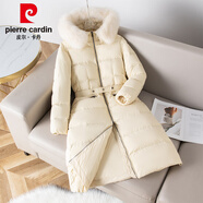 皮爾卡丹（pierre cardin）狐貍大毛領(lǐng)羽絨服女中長(cháng)款過(guò)膝加厚束腰顯瘦歐美風(fēng)90白鴨絨感 米白色 S 80-100斤