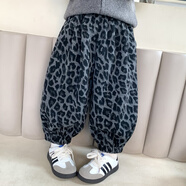 女童巨好看套裝秋裝2025新款兒童秋季豹紋皮衣女寶寶早秋洋氣穿搭 灰色單件褲子 90 90cm