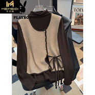 花花公子（PLAYBOY）法式小香風(fēng)圓領(lǐng)針織馬甲背心兩件套女秋冬季半高領(lǐng)打底衫上衣套裝 杏色馬甲+咖色打底衫 兩件套500克重洗水官方旗艦版 S