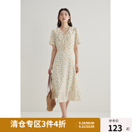 獨(dú)束大碼女裝法式甜美V領(lǐng)碎花連衣裙女春裝新款微胖mm顯瘦茶歇裙 杏底繁花-短袖版 4XL (尺碼：6)